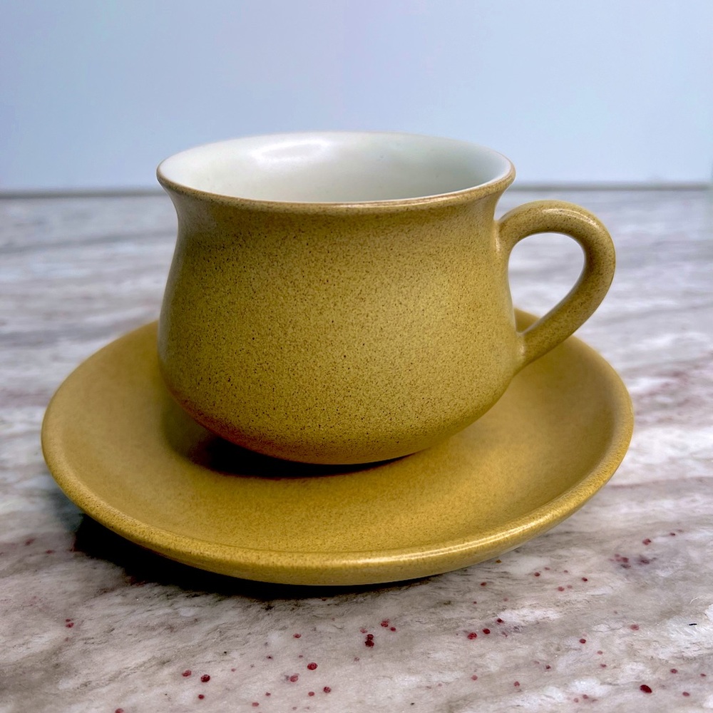 DENBY ODE • Tea Cup + Saucer in Antique Gold / Mustard Yellow - 1 set / Vintage